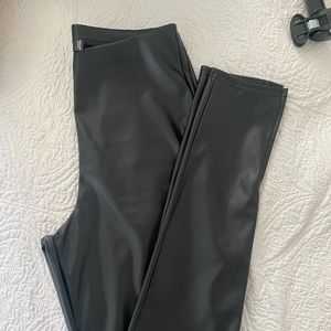 Black Faux Leather Split Hem Leggings